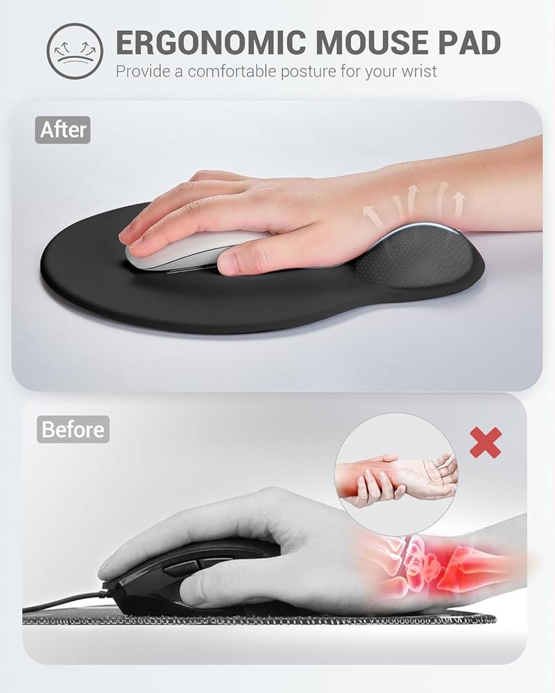 Laborio Ergonomic Mouse Pad Wrist Support Set, Memory Foam Keyboard Wrist Rest Set, Ergonomic Keyboard Pad, Non-Slip Base Mousepad（Black Set） - Image 2